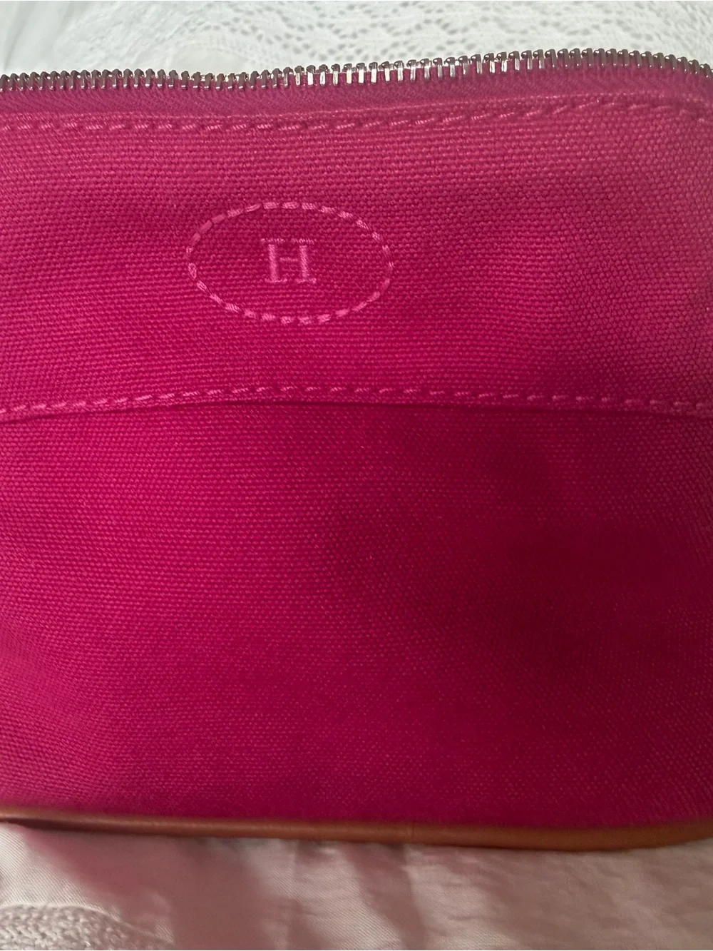 Hermes Hot Pink Canvas Cosmetic Pouch with H